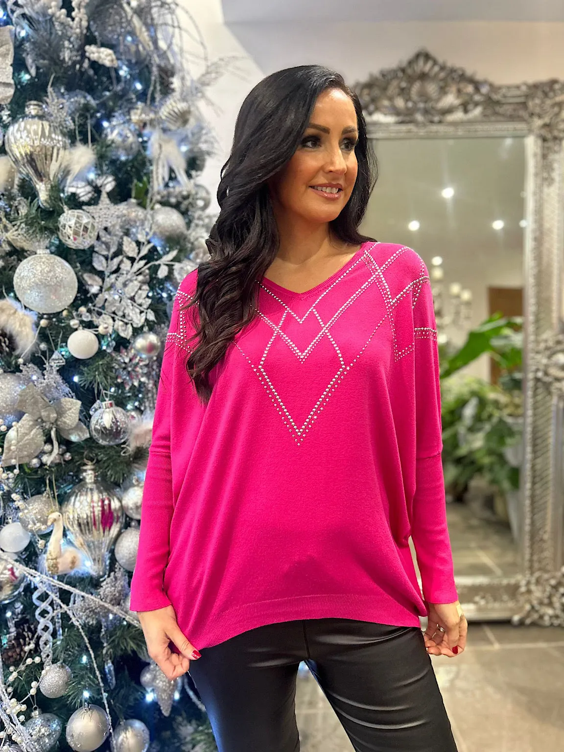 Lipstick Pink Embellished Diamond Knit Myla