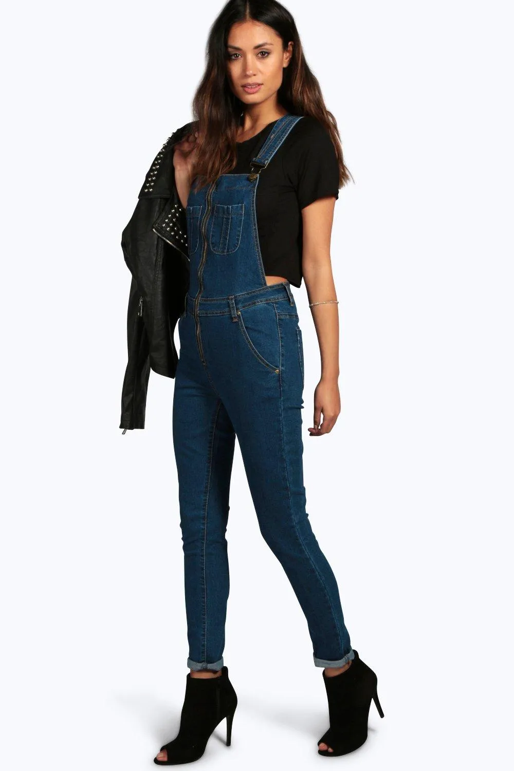 Lisa Zip Up Slouch Denim Overalls