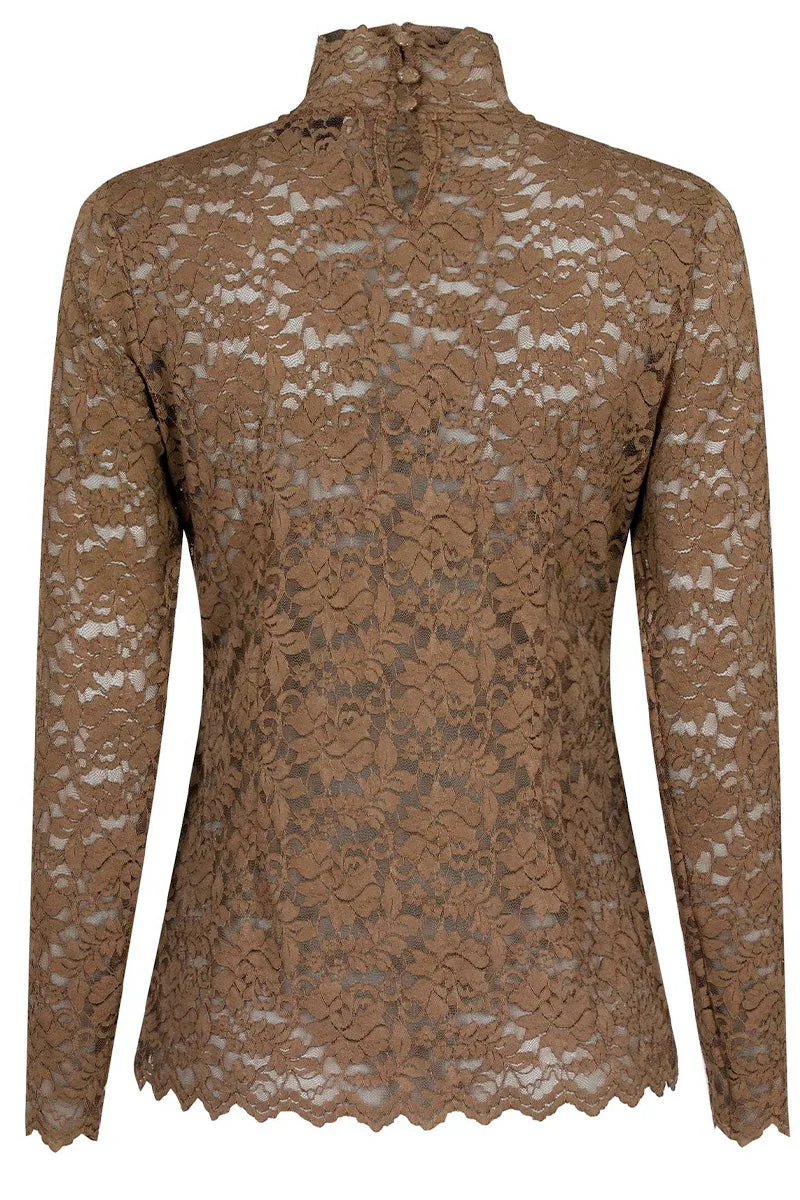 Liza Laceflower Blouse | Dark Taupe | Bluse fra Neo Noir