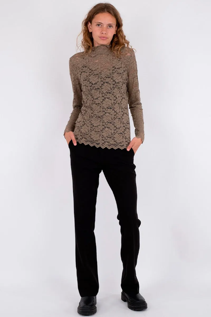 Liza Laceflower Blouse | Dark Taupe | Bluse fra Neo Noir