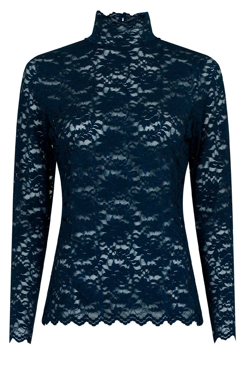 Liza Laceflower Blouse | Navy | Bluse fra Neo Noir