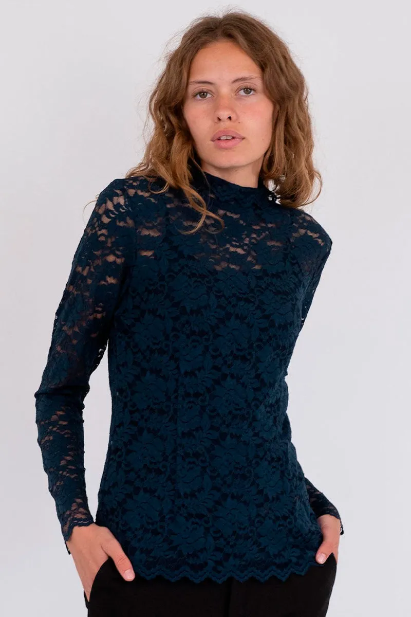 Liza Laceflower Blouse | Navy | Bluse fra Neo Noir