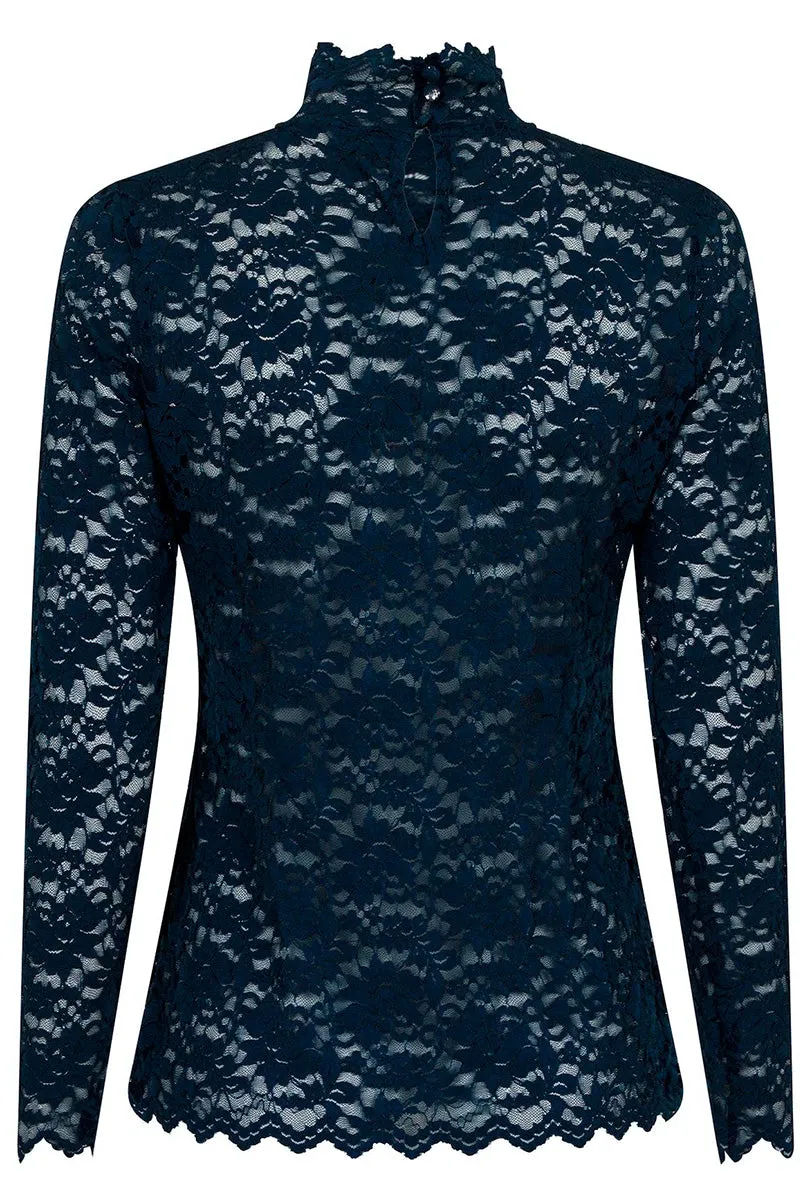 Liza Laceflower Blouse | Navy | Bluse fra Neo Noir