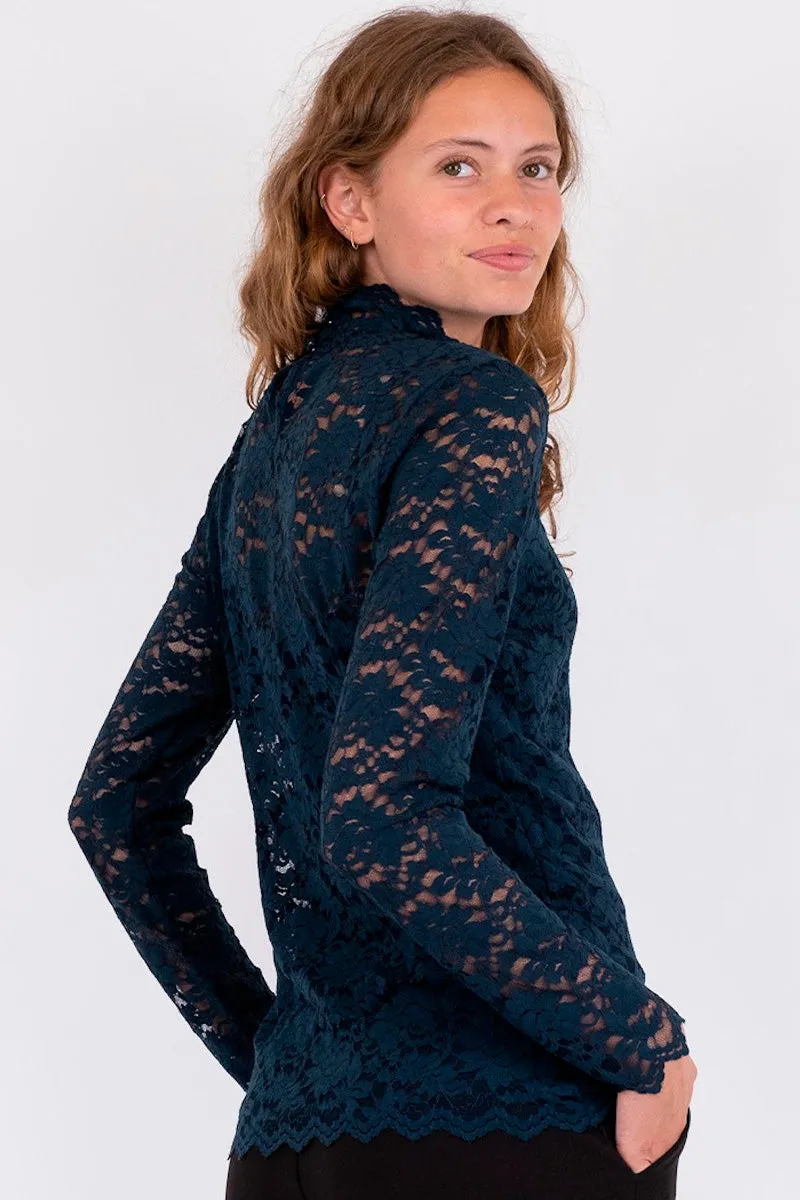 Liza Laceflower Blouse | Navy | Bluse fra Neo Noir