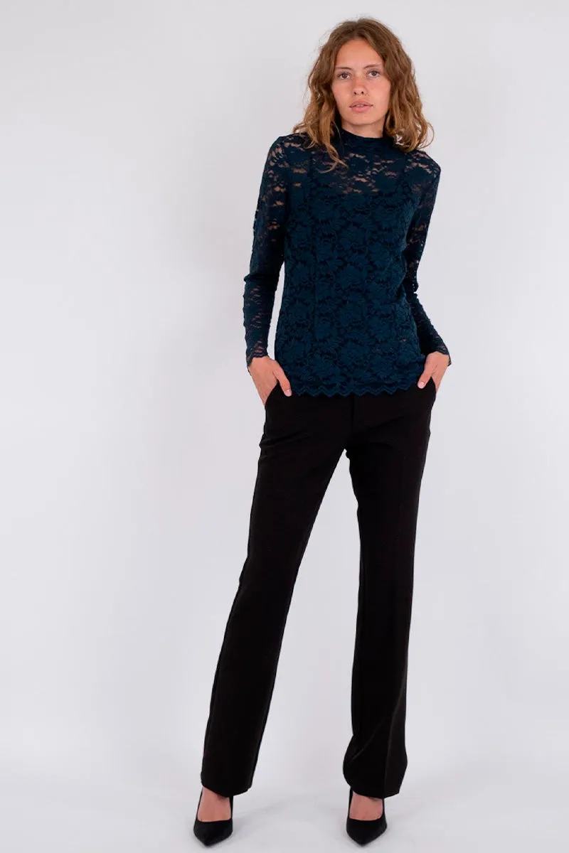 Liza Laceflower Blouse | Navy | Bluse fra Neo Noir