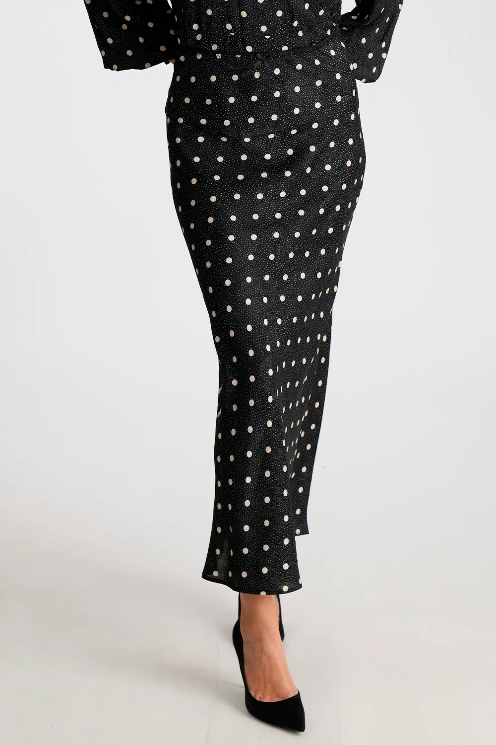 Lola Retro Dot Long Skirt | Black | Nederdel fra Neo Noir