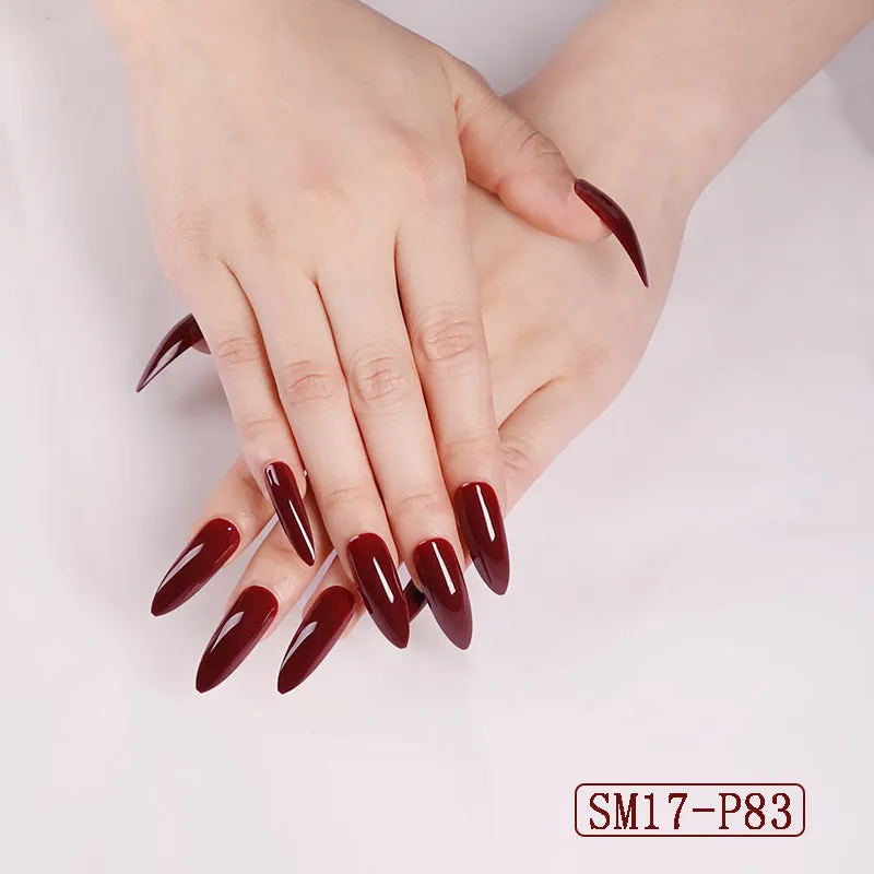 Long Pointed False Nails Solid Color Nails