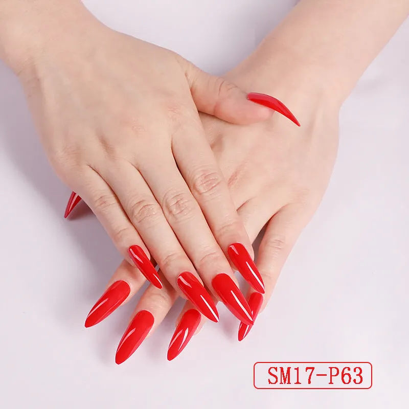 Long Pointed False Nails Solid Color Nails