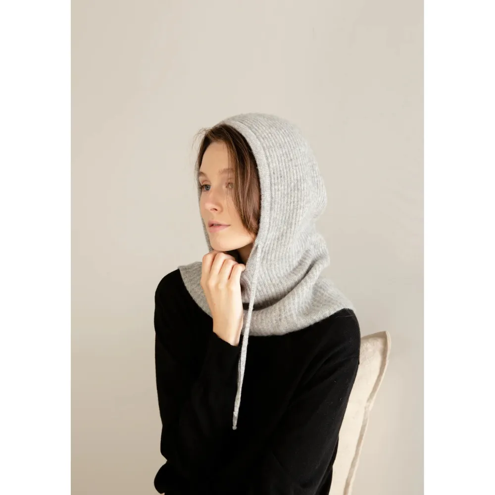 Look By M Wool Blended Grey Hoodie Snood (Women's)