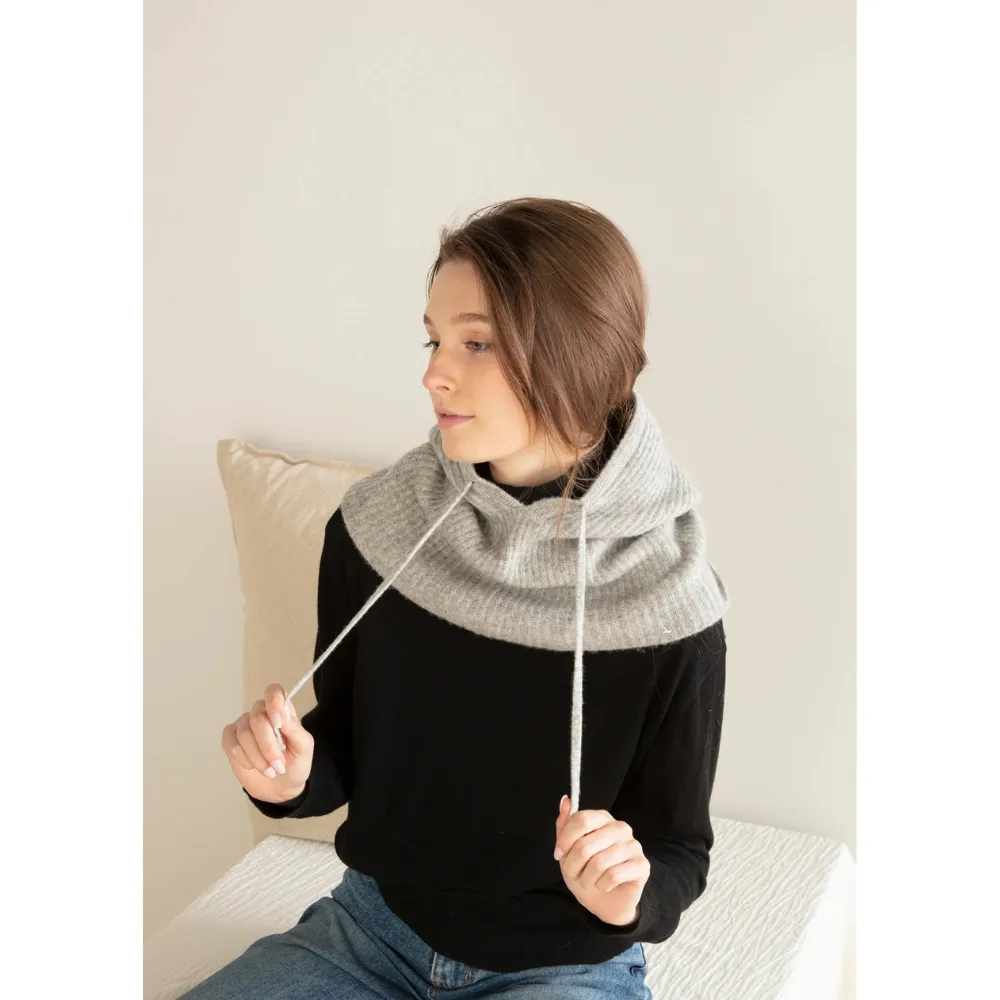 Look By M Wool Blended Grey Hoodie Snood (Women's)