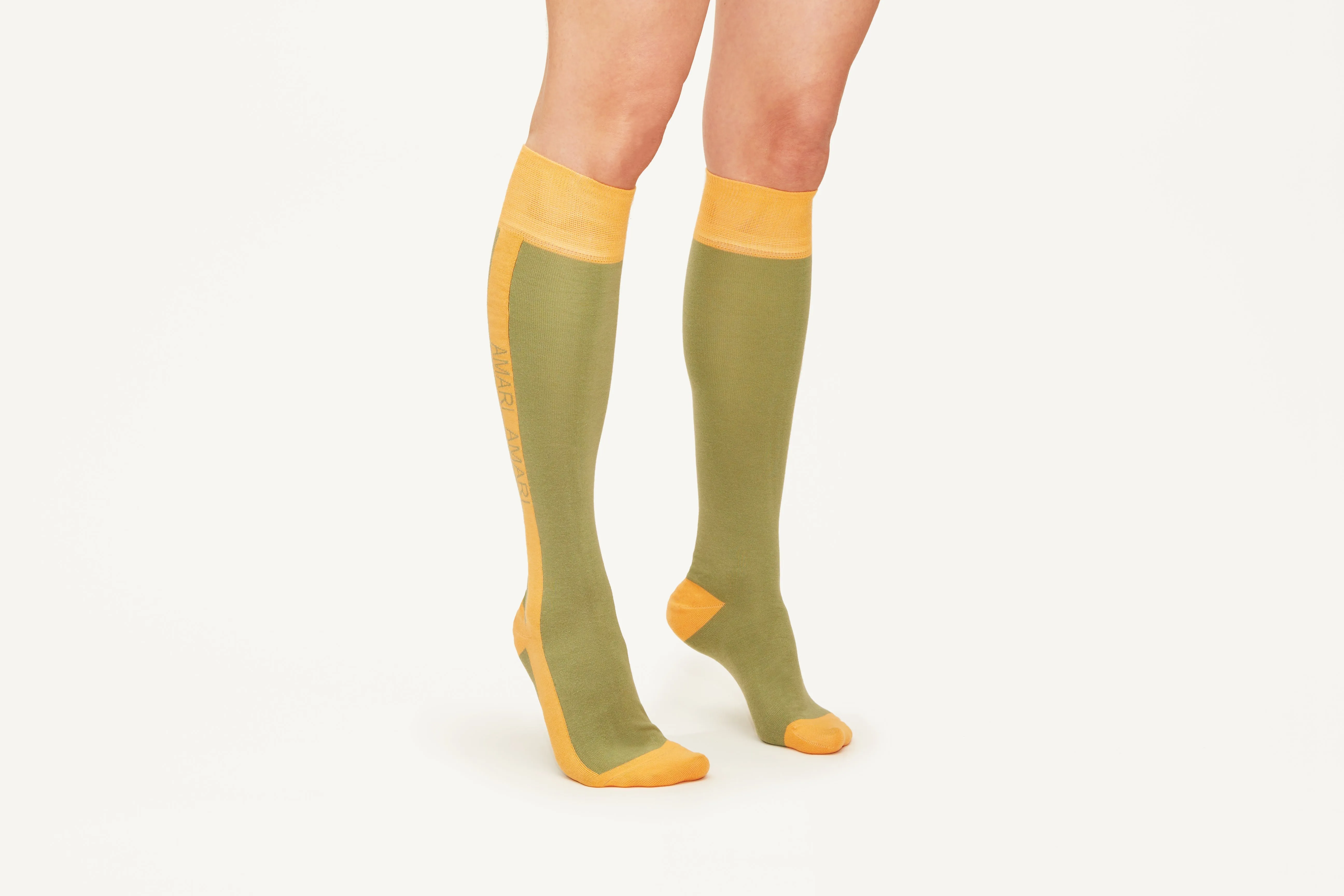 LOVE - By AMARI, Khaki Orange Logo Classic Cotton Blend Socks