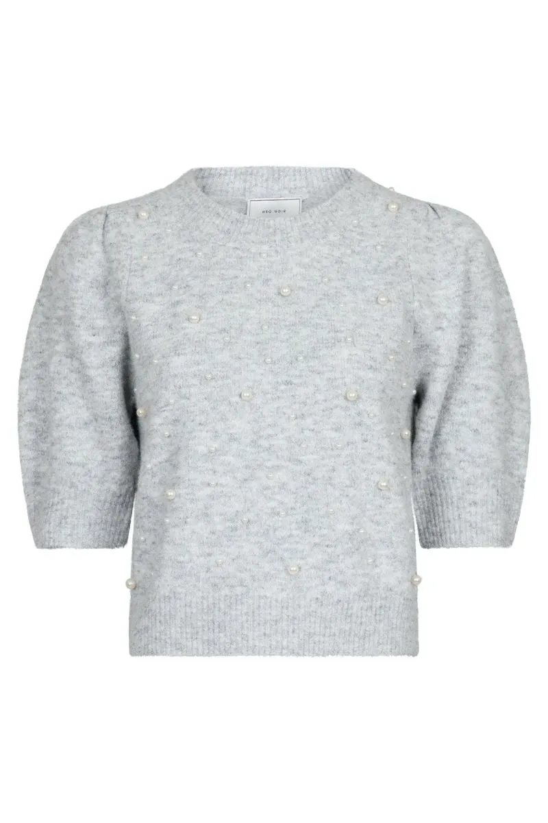 Maia Pearl Knit Tee | Light Grey Melange | Strik fra Neo Noir