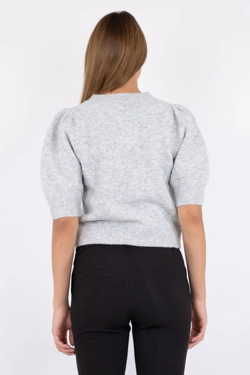 Maia Pearl Knit Tee | Light Grey Melange | Strik fra Neo Noir