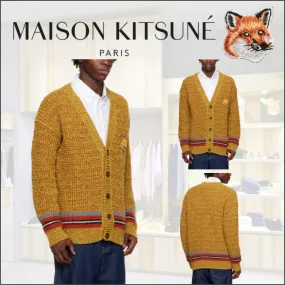 MAISON KITSUNE  |Stripes Unisex Wool Other Animal Patterns Cotton Khaki