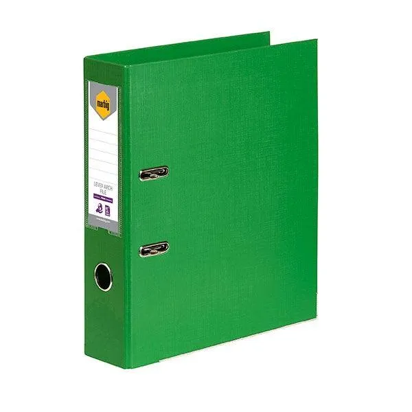 Marbig Lever Arch File Folder Foolscap 75mm Green 10 Pack