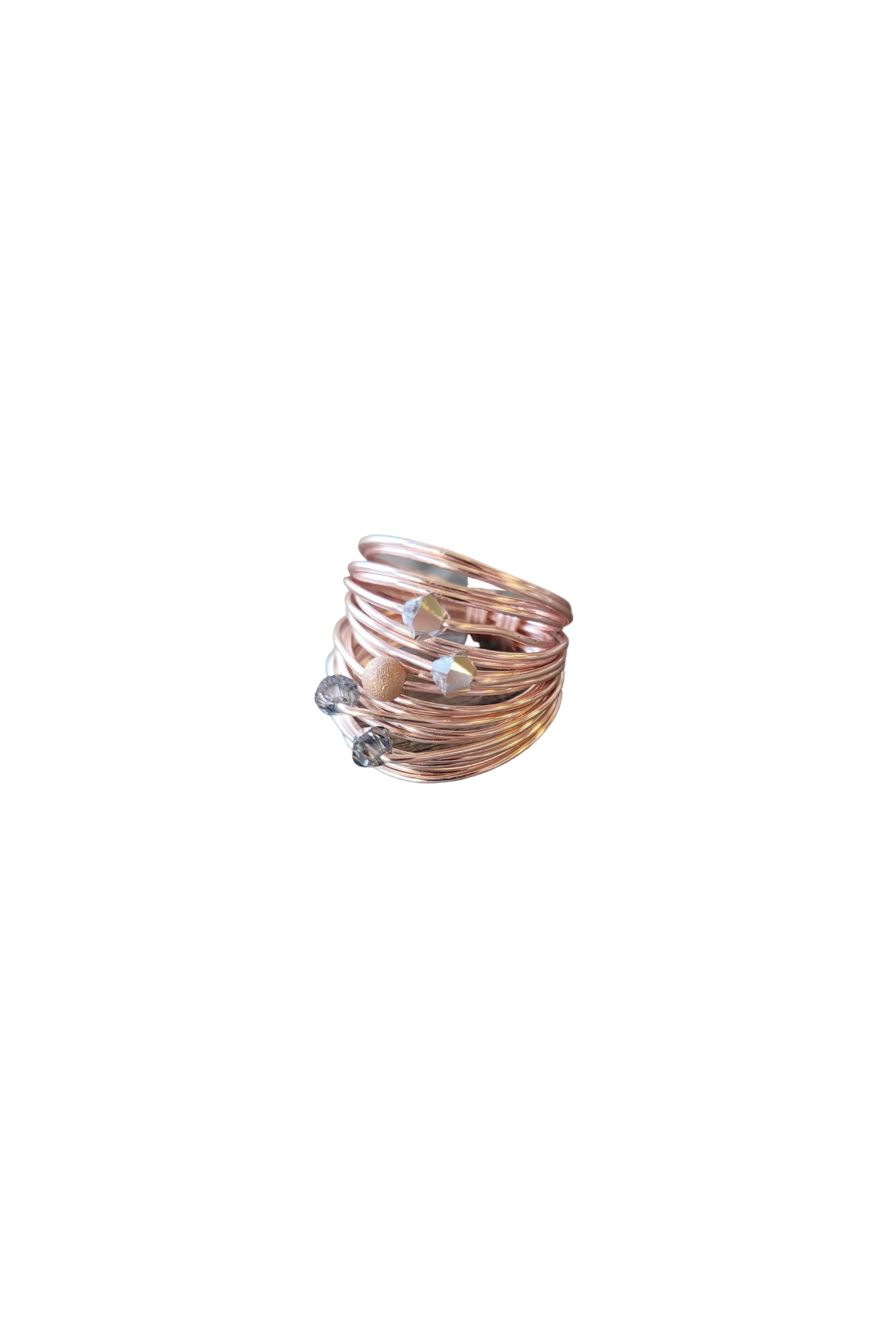 Marcia Rose Gold Wire Wrap Ring with Grey Swarovski Crystals