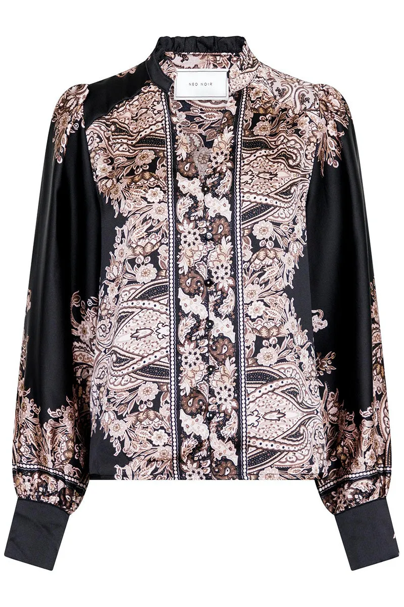 Massima Paisley Border Blouse | Black | Bluse fra Neo Noir