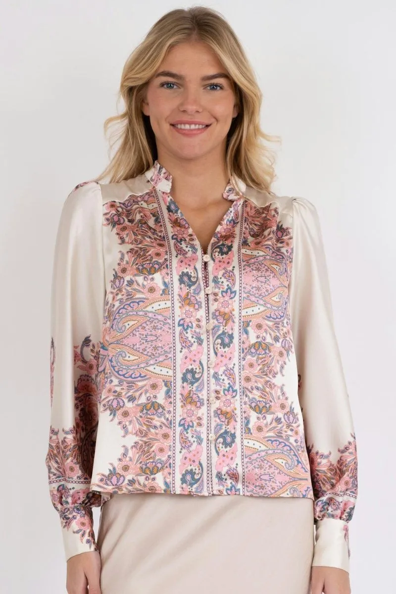 Massima Paisley Border Blouse | Light Pink | Bluse fra Neo Noir