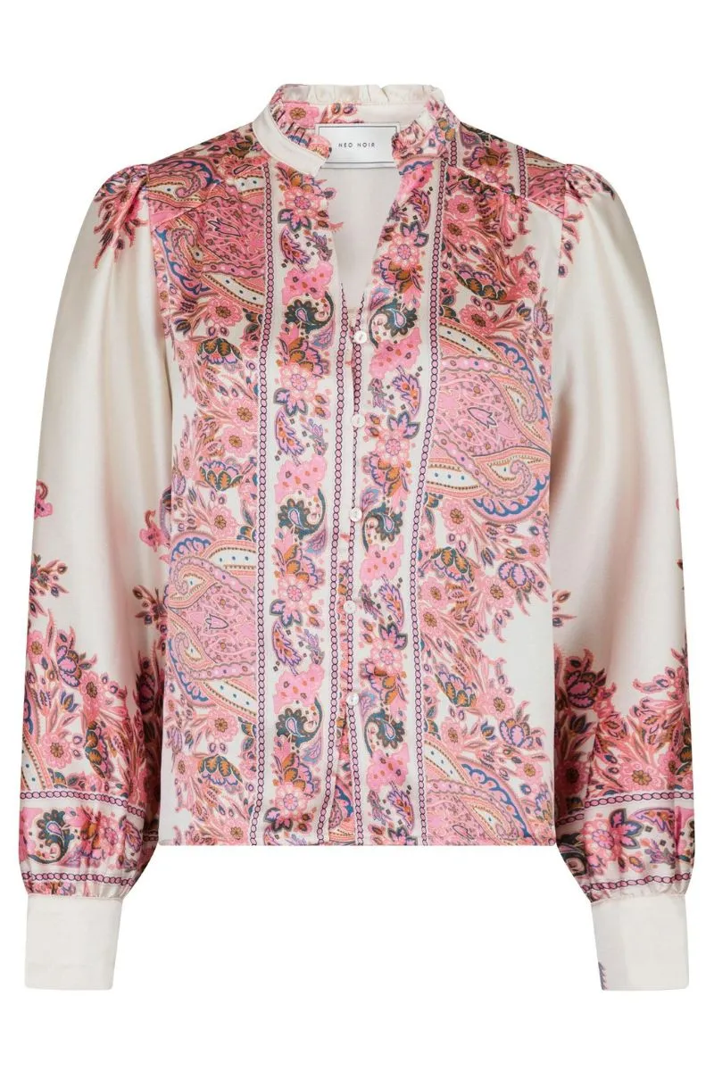 Massima Paisley Border Blouse | Light Pink | Bluse fra Neo Noir