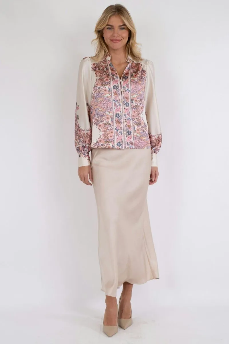 Massima Paisley Border Blouse | Light Pink | Bluse fra Neo Noir