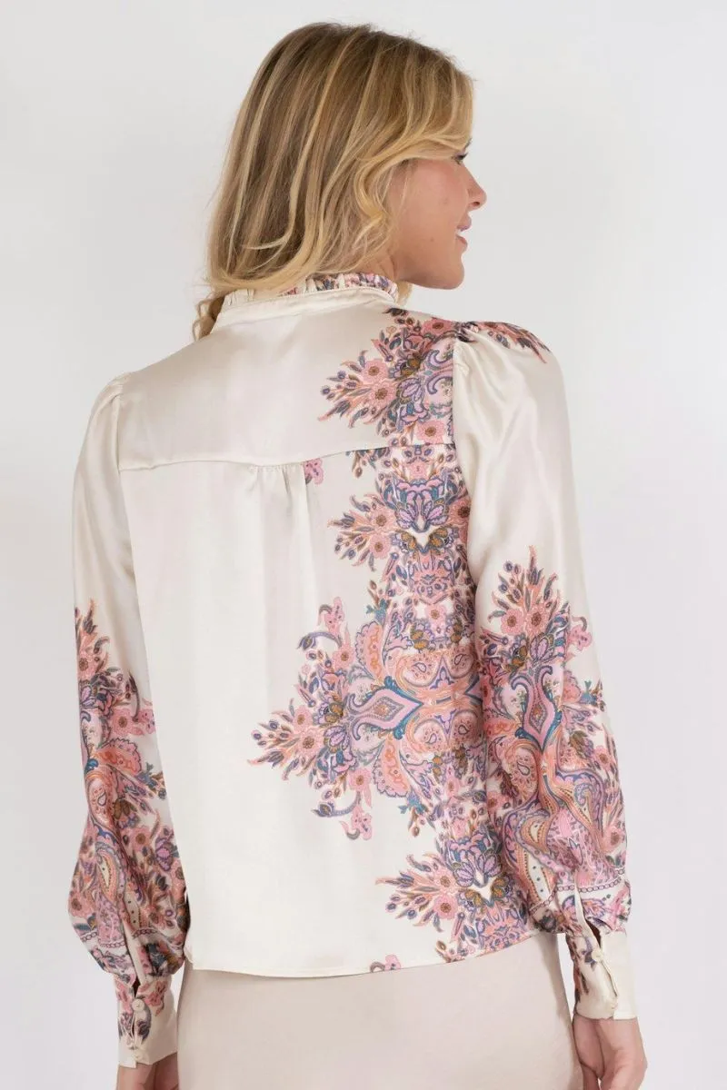 Massima Paisley Border Blouse | Light Pink | Bluse fra Neo Noir