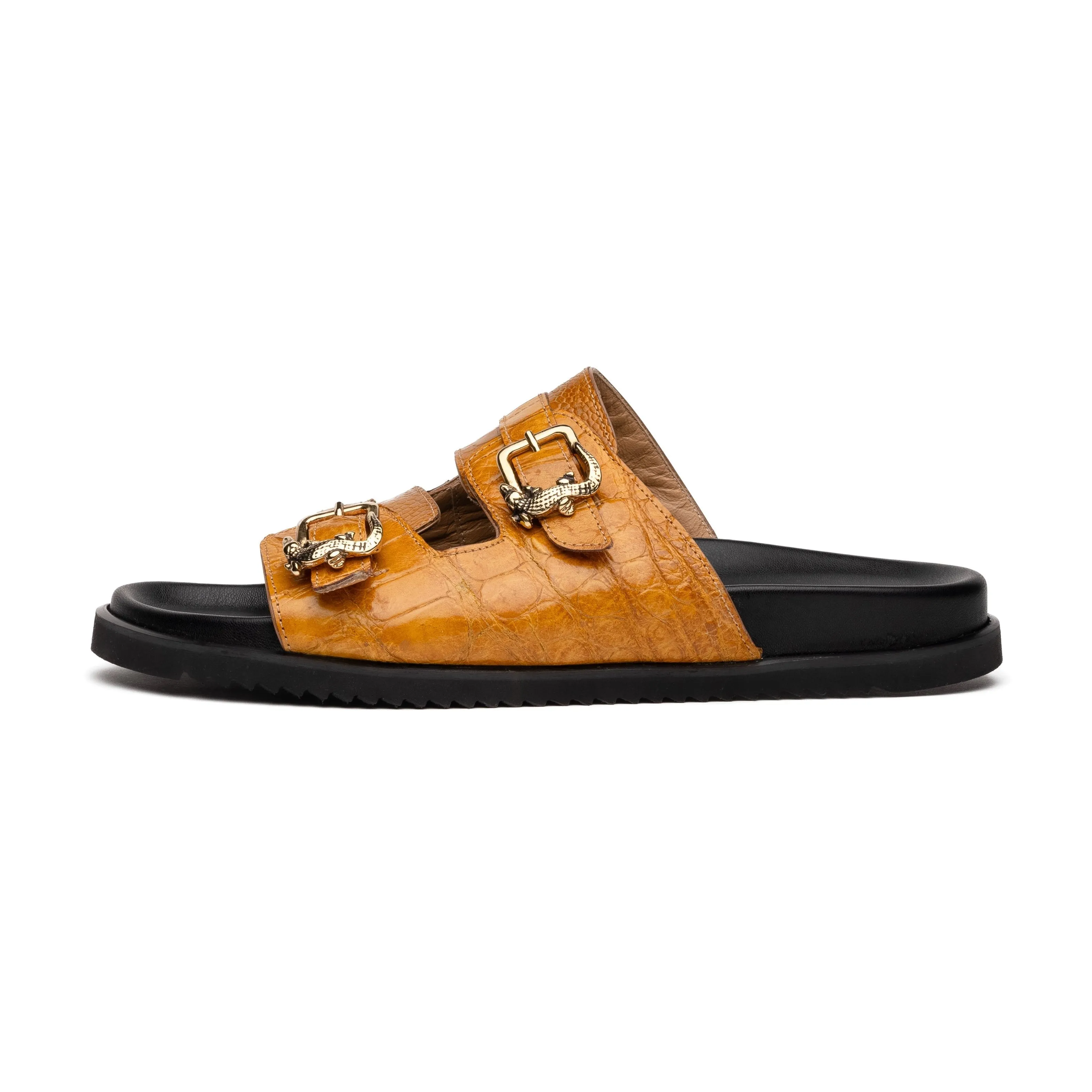 Mauri Reef 5199 Men's Shoes Toffee Exotic Alligator / Ostrich Leg Slip-on Sandals (MA5606)