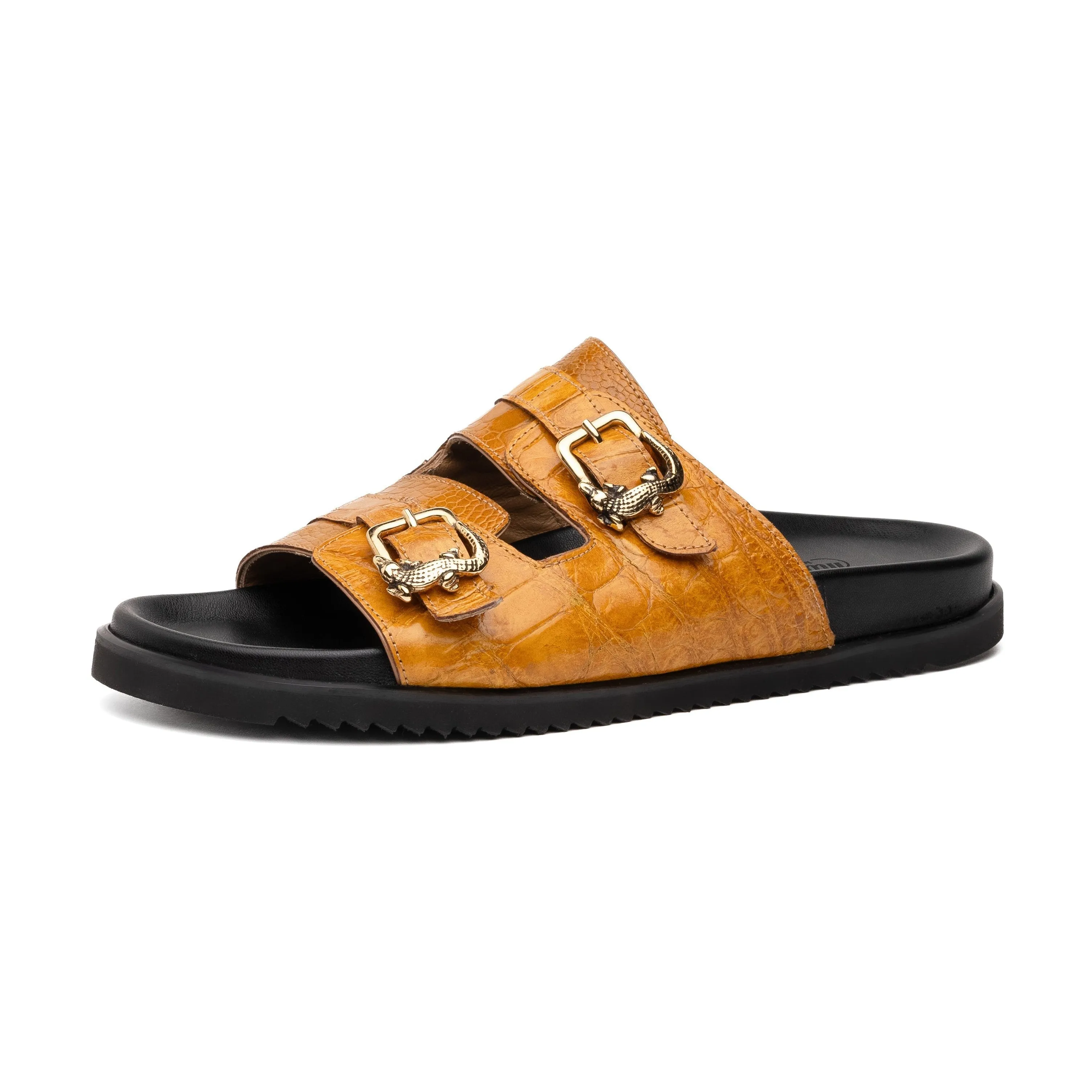 Mauri Reef 5199 Men's Shoes Toffee Exotic Alligator / Ostrich Leg Slip-on Sandals (MA5606)