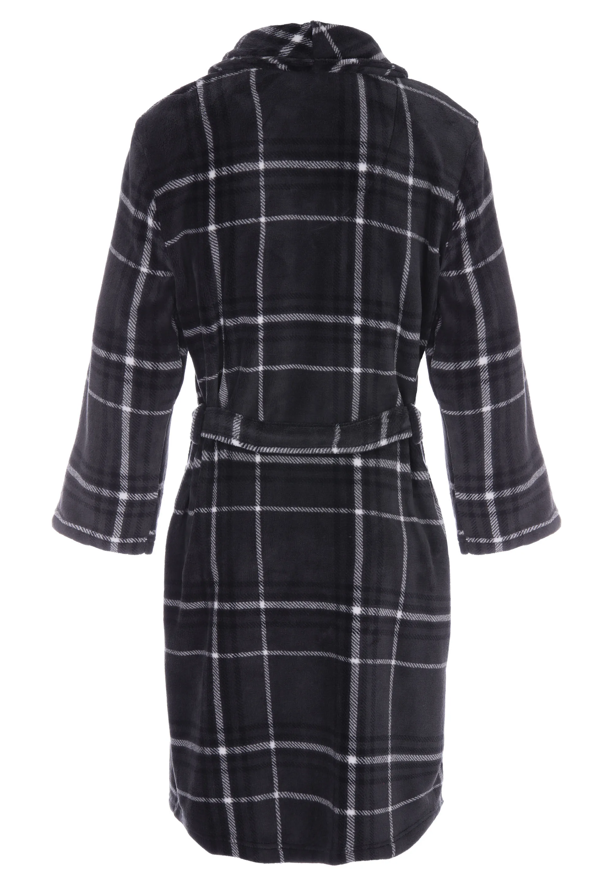 Mens Black Check Shawl Collar Dressing Gown