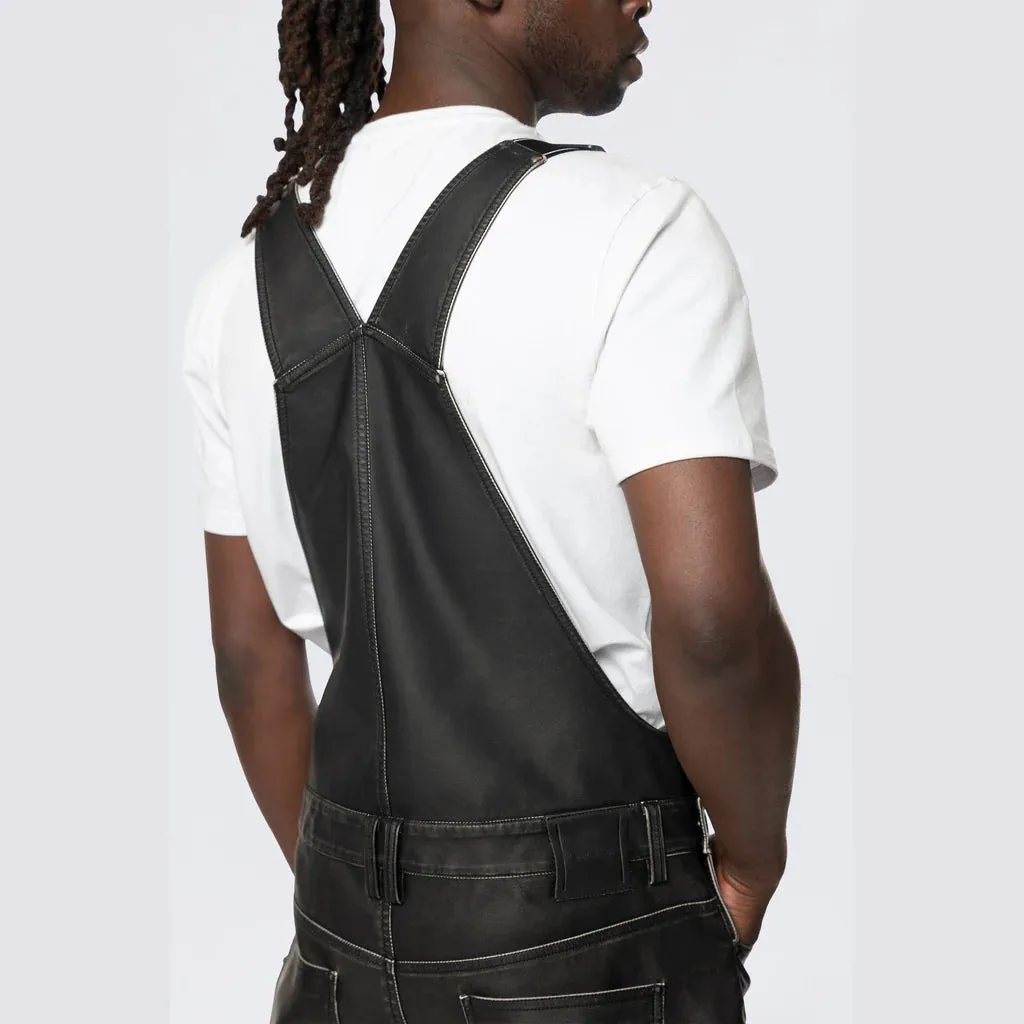 Men's Smoke Rise Stacked Vegan Leather Overalls Washed Black