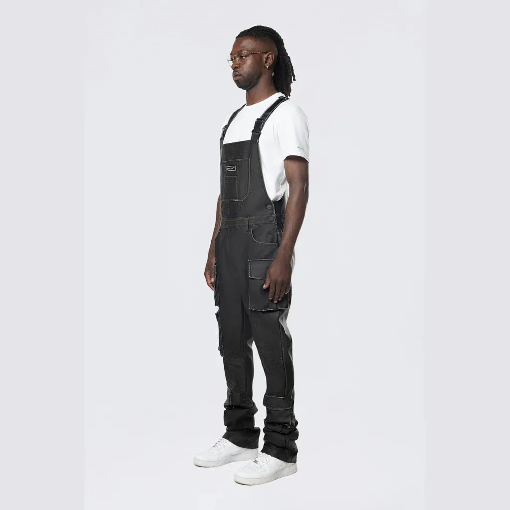 Men's Smoke Rise Stacked Vegan Leather Overalls Washed Black