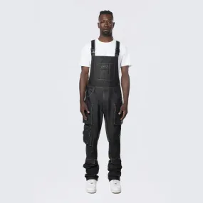 Men's Smoke Rise Stacked Vegan Leather Overalls Washed Black