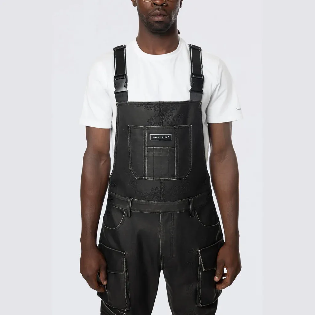 Men's Smoke Rise Stacked Vegan Leather Overalls Washed Black