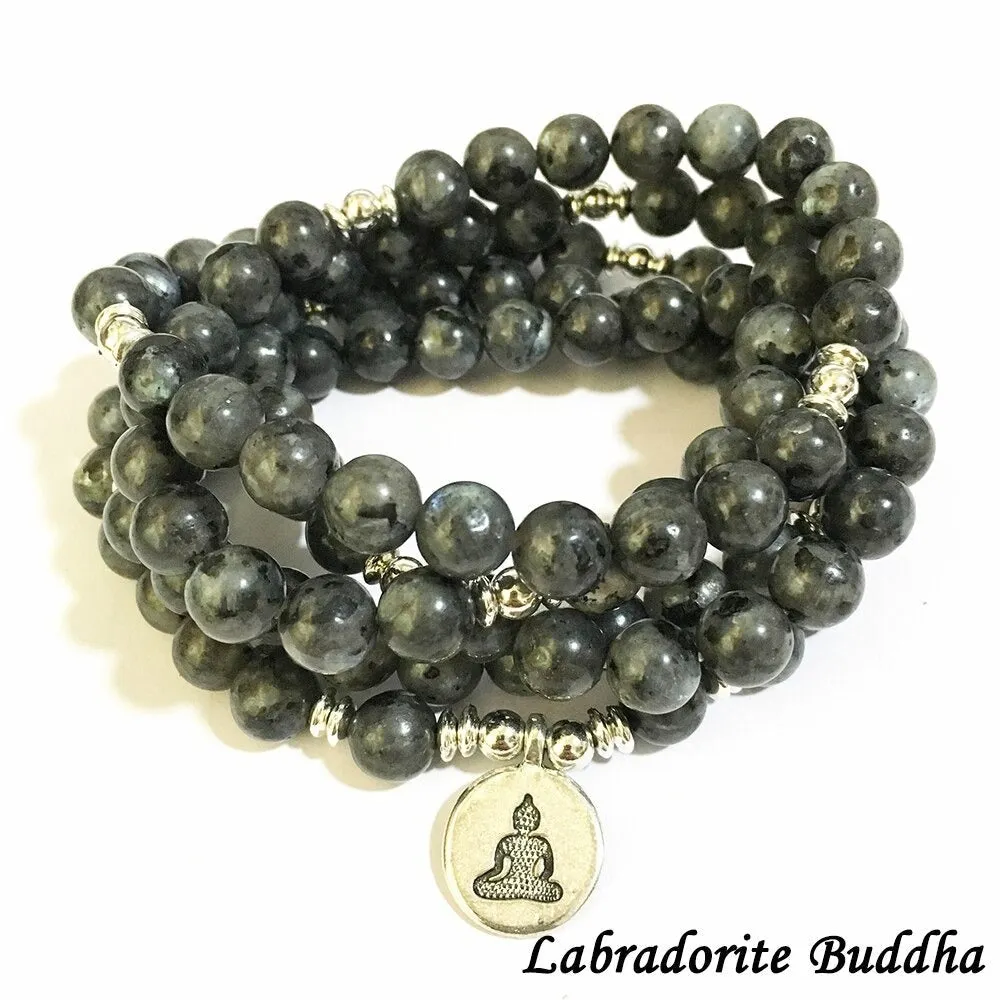 Men's Trendy Top Design Labradorite Wrap Handmade Mala Yoga Bracelet