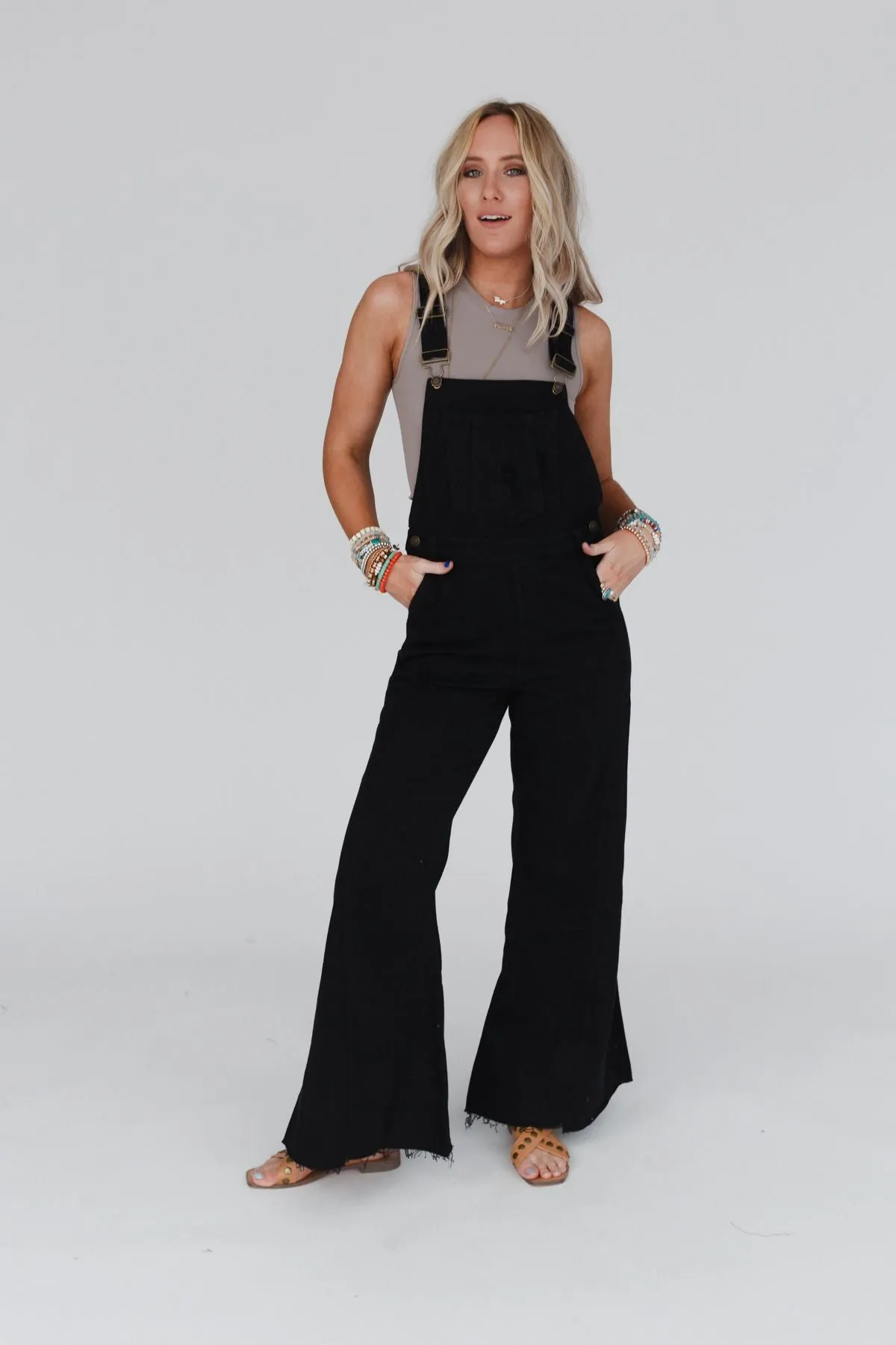 Milly Distressed Hem Wide Leg Overall - Black