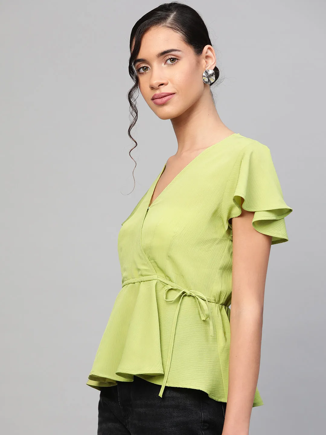 Mint Green Wrap Peplum Top