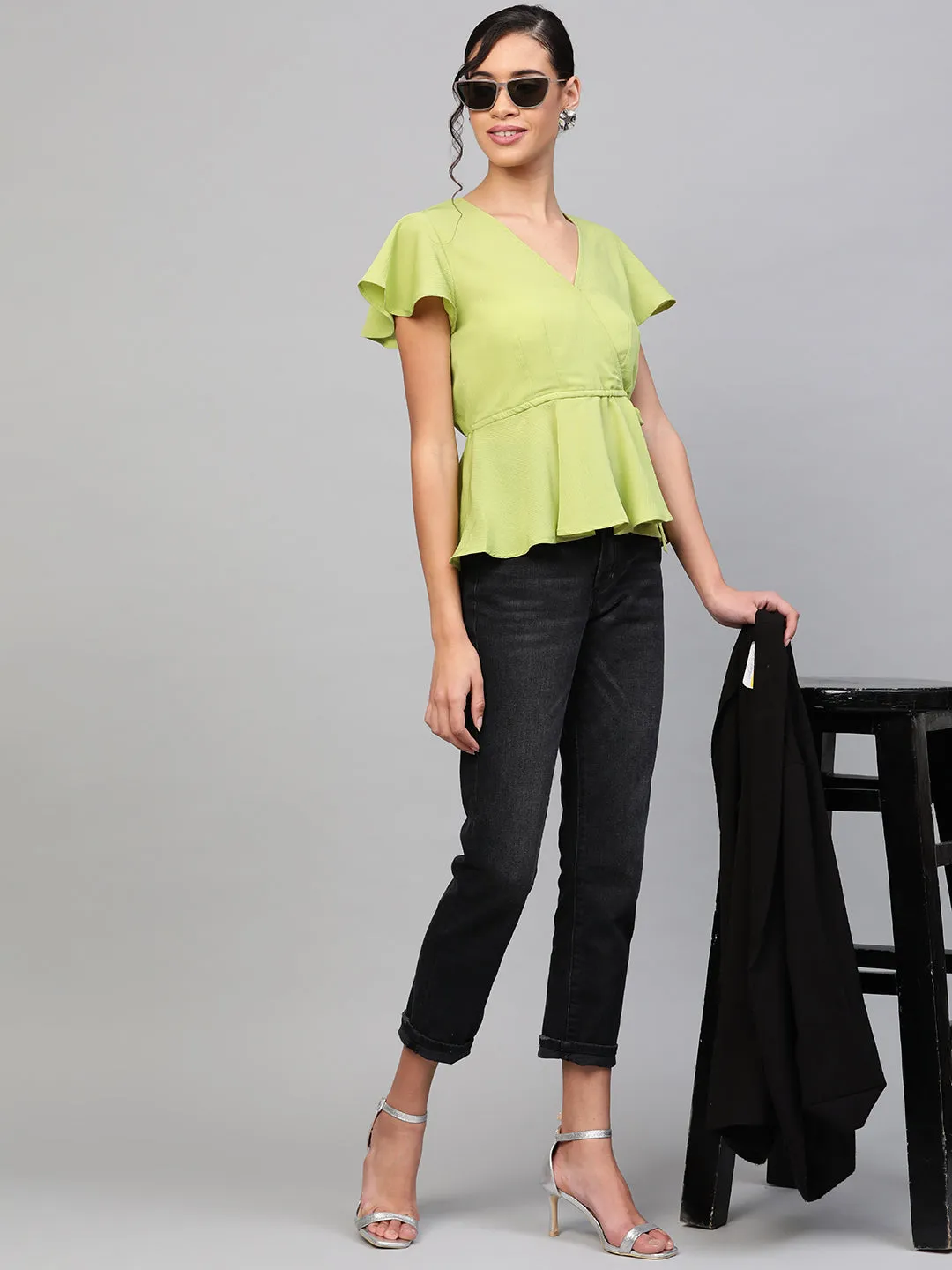 Mint Green Wrap Peplum Top