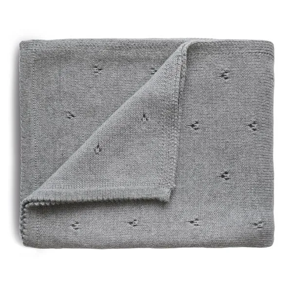 Mushie Knitted Pointelle Baby Blanket (Gray Melange)