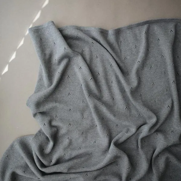 Mushie Knitted Pointelle Baby Blanket (Gray Melange)