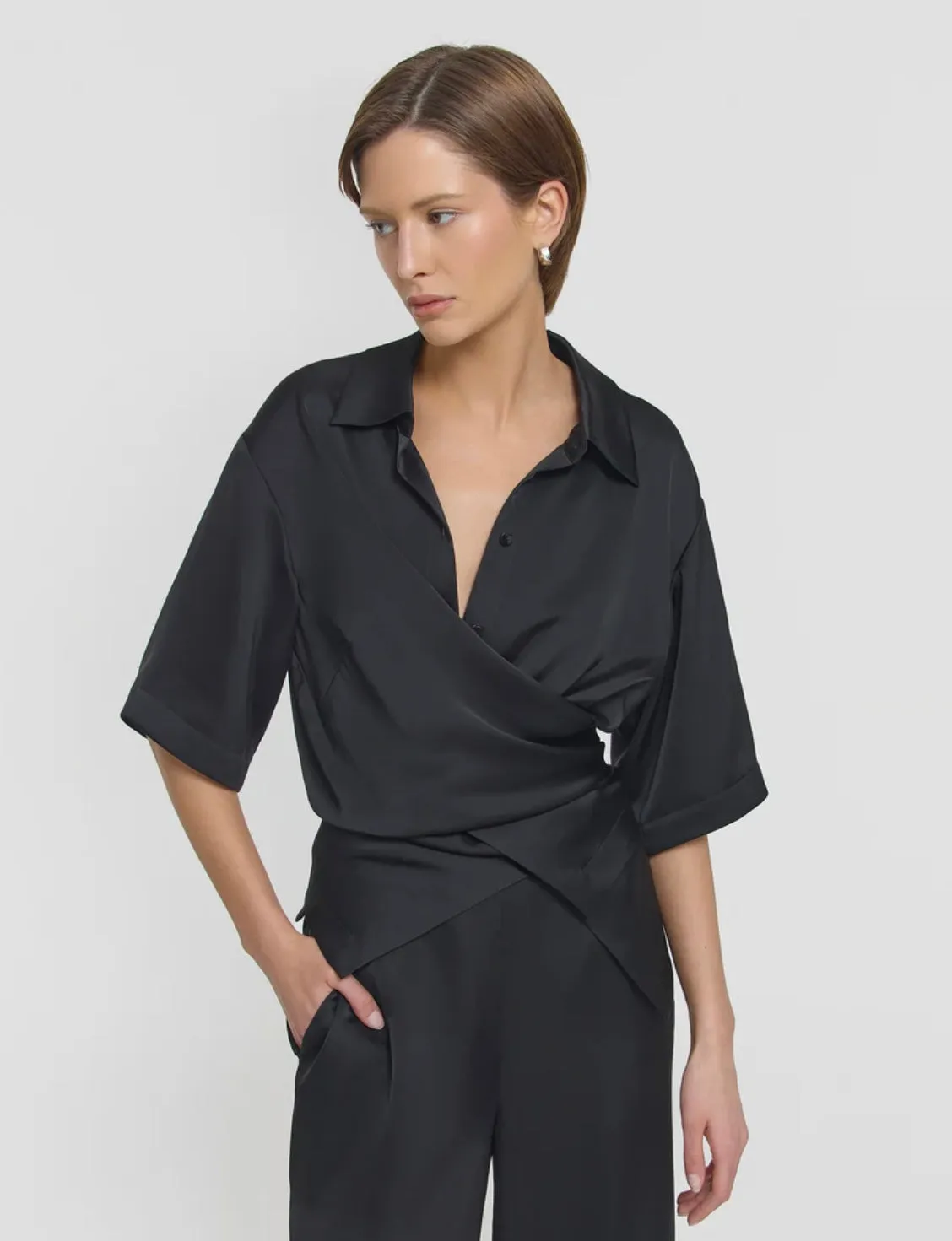 Musical Cupro Wrap shirt  in Black