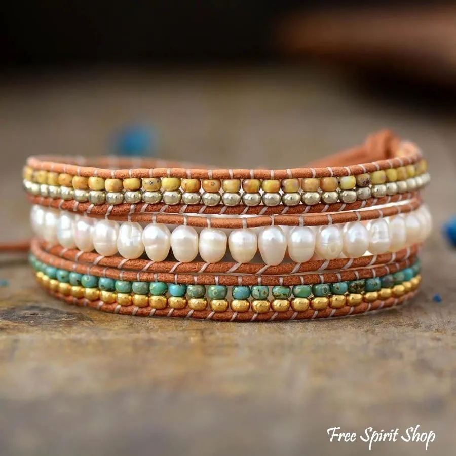 Natural Freshwater Pearl & Seed-beads Wrap Bracelet