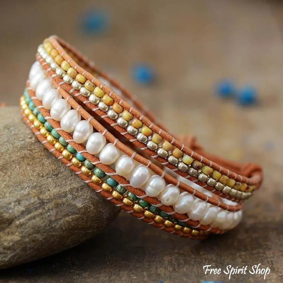 Natural Freshwater Pearl & Seed-beads Wrap Bracelet