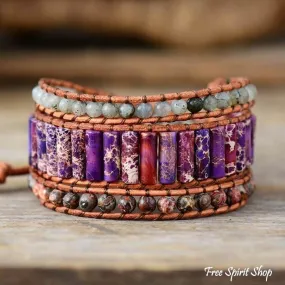 Natural Purple Jasper & Labradorite Wrap Bracelet