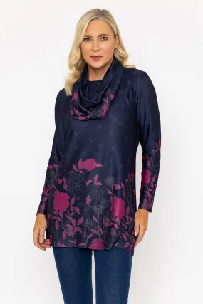 Navy Floral Print Tunic Top with Snood