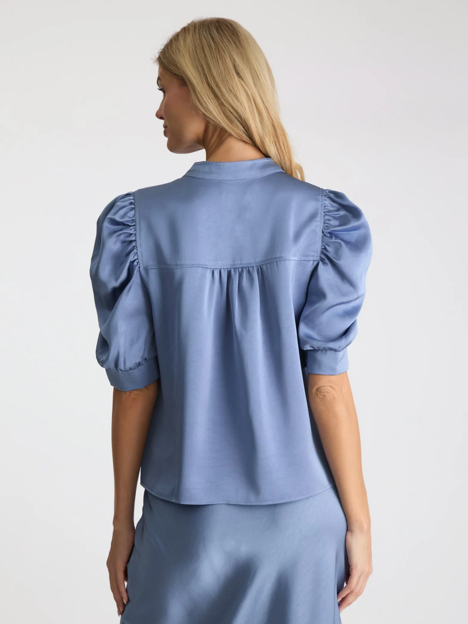 NEO NOIR BLOUSE ROELLA HEAVY SATEEN SMOKE BLUE