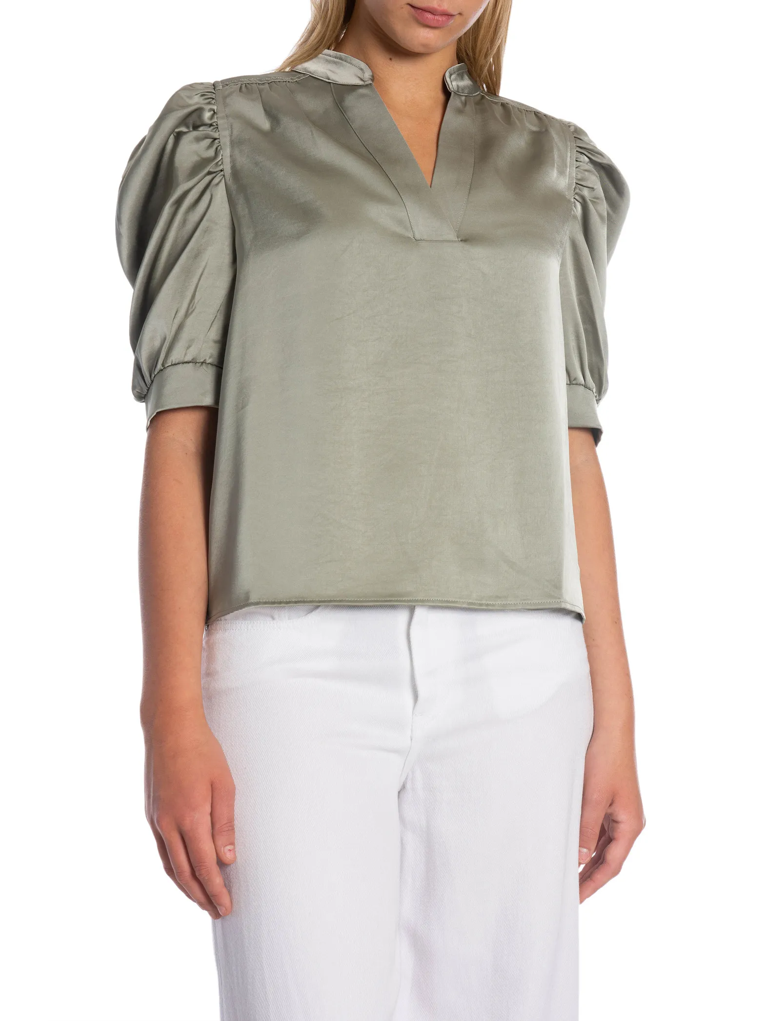 NEO NOIR BLOUSE ROELLA HEAVY SATEEN SMOKE GREEN