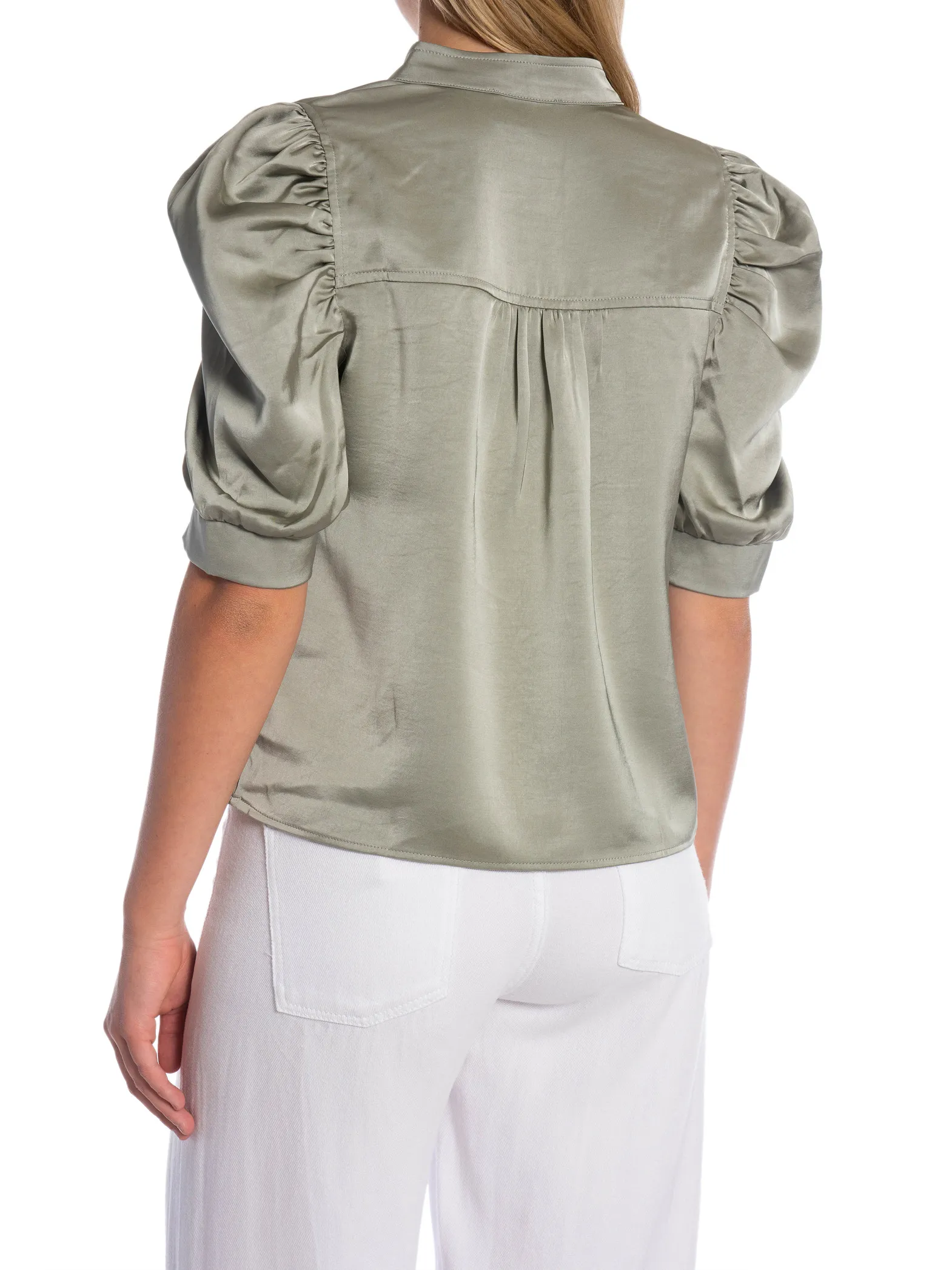 NEO NOIR BLOUSE ROELLA HEAVY SATEEN SMOKE GREEN