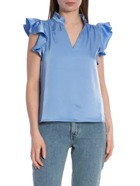 NEO NOIR BLOUSE STELLA HEAVY SATEEN DUSTY BLUE