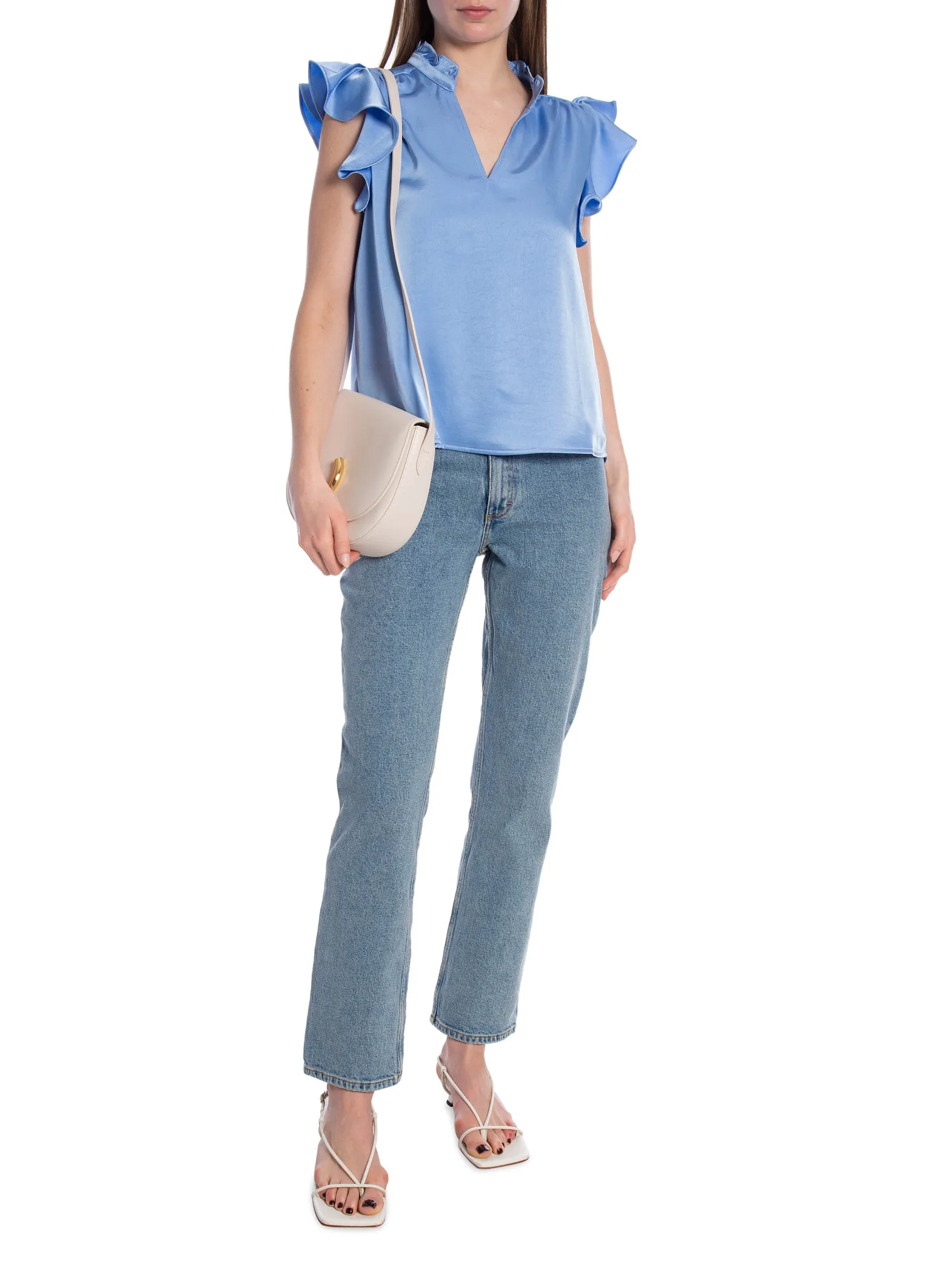 NEO NOIR BLOUSE STELLA HEAVY SATEEN DUSTY BLUE