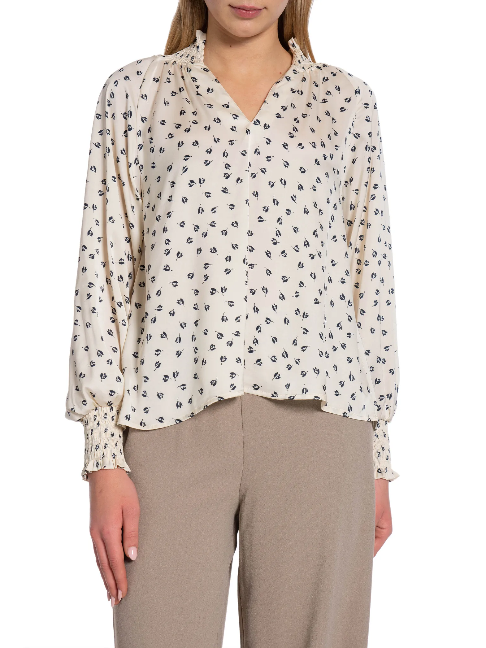 NEO NOIR BLOUSE STONE DRAPY FLOWER OFF WHITE