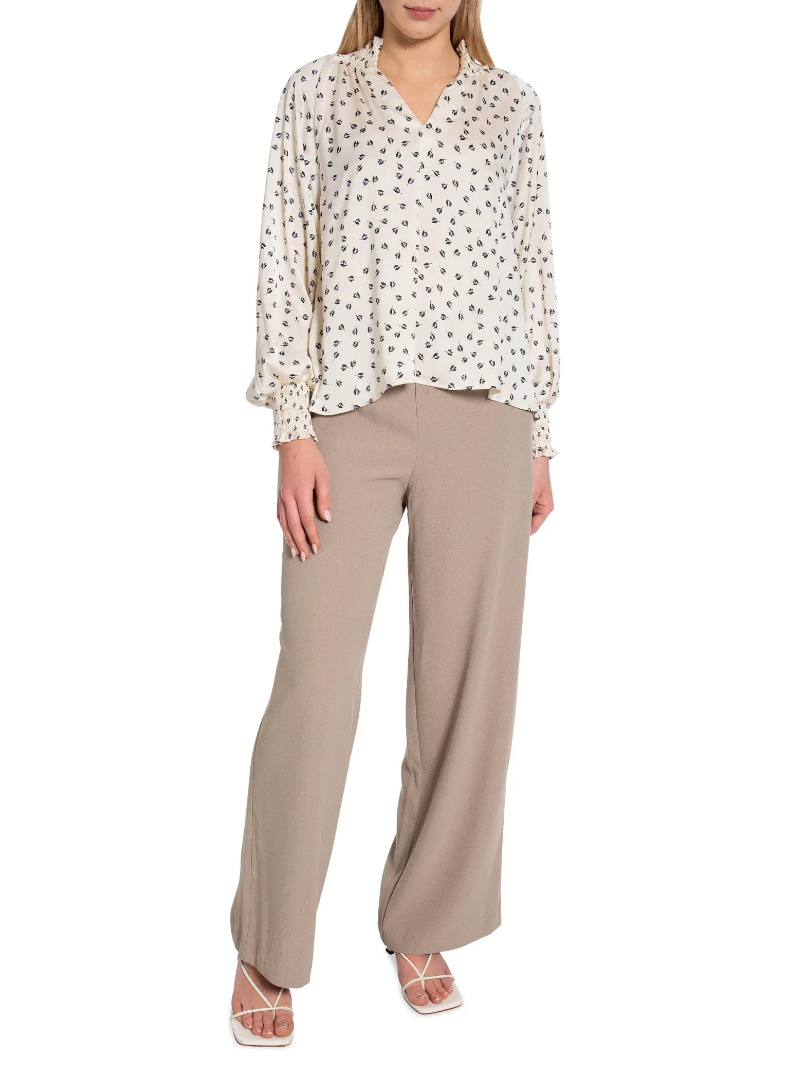 NEO NOIR BLOUSE STONE DRAPY FLOWER OFF WHITE